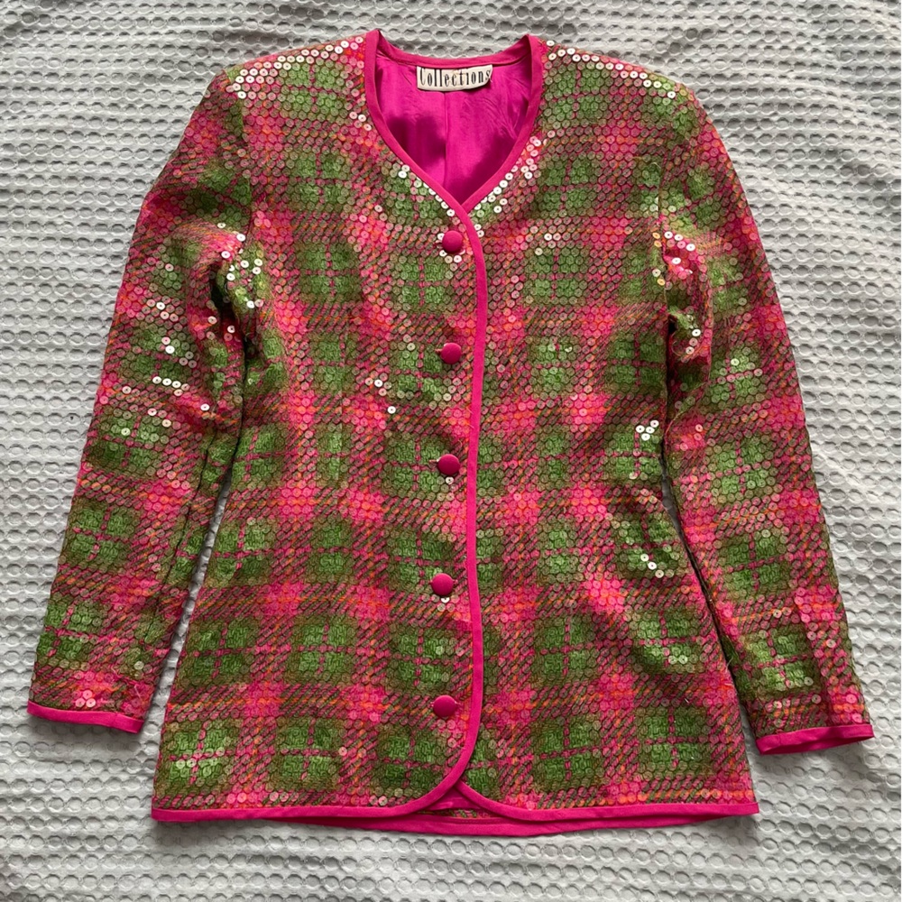 Vintage Pink and Green Sequin Blazer